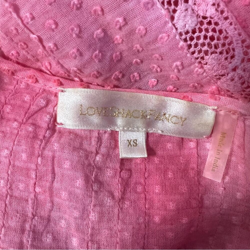 LoveShackFancy Pink Eyelet Ruffle Mini Dress with Gold Chain Belt - Picture 5 of 10